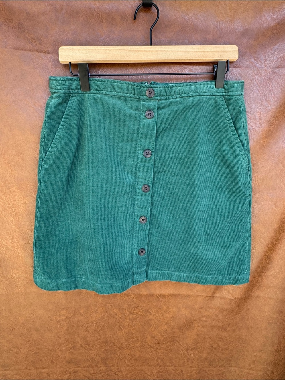 J.Crew Green Corduroy Button Front Mini Skirt Lined Size 8